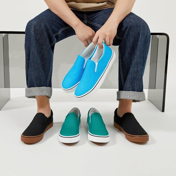 〽️Closed Toe Loafers Sneakers Men\'s Green Canvas Slip On Casual Lightweight main image 5